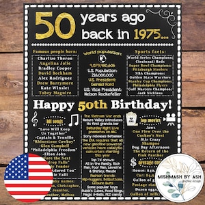 1975 - 50th Birthday Gift Mom, 50th Birthday Gift for Wife, 50th Birthday Gift Dad, 50th Birthday Sign, 50th Birthday Gift for Men Printable