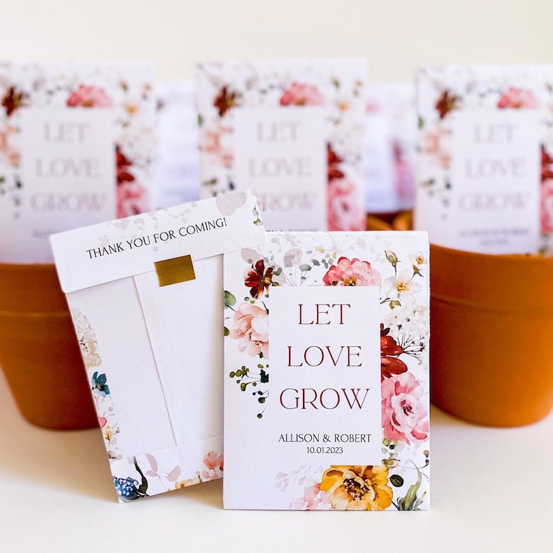 Let Love Grow Custom Seed Wedding Favors Personalized SEALED with SEEDS INCLUDED, Wedding Favors, Elegant Wedding Favors, Florals, Favors image 2