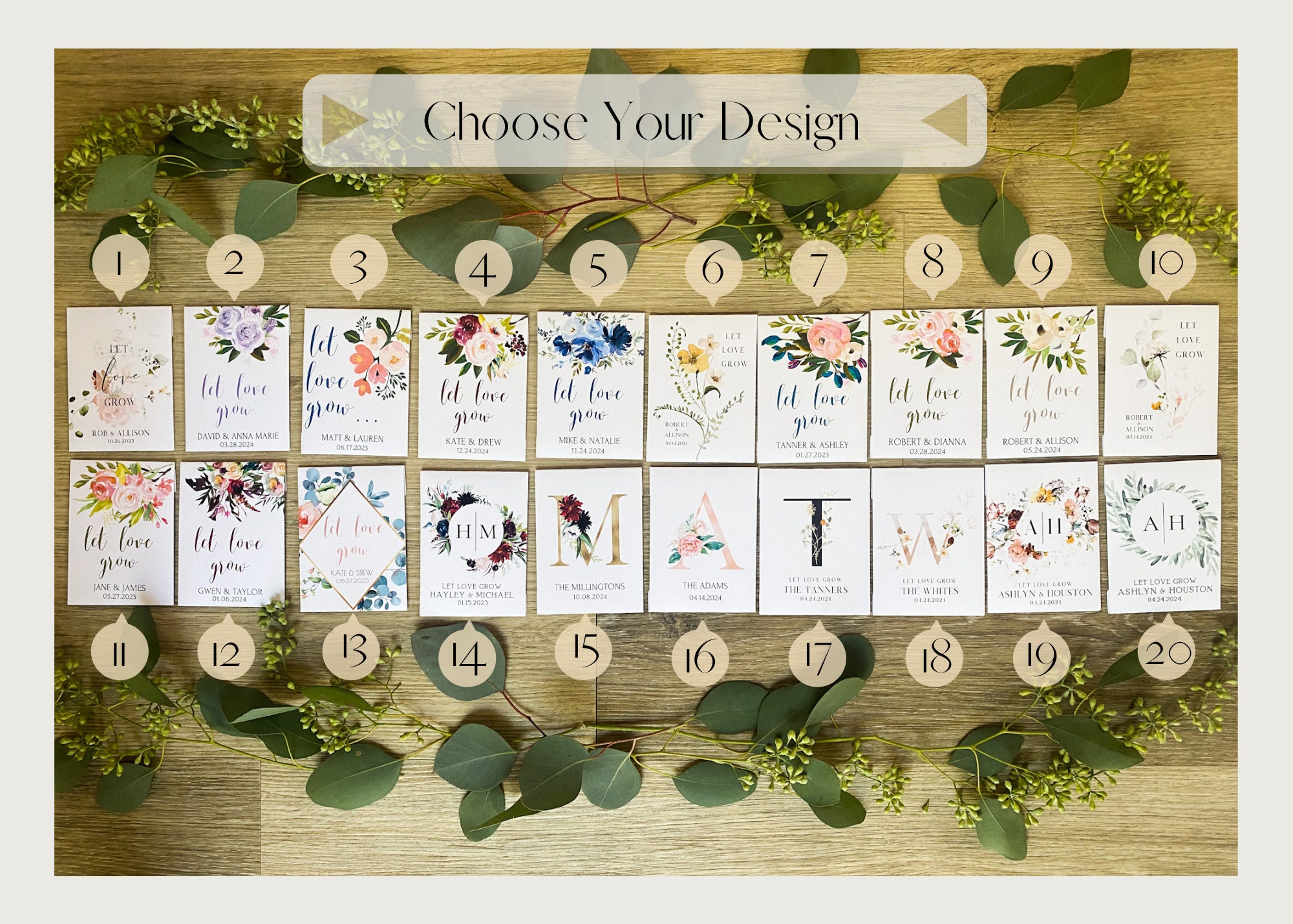 Let Love Grow- Custom Seed Wedding Favors Personalized SEALED with SEEDS INCLUDED, Wedding Favors, Elegant Wedding Favors, Florals, Favors