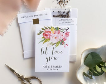 Let Love Grow - Personalized Seed Packet Wedding Favors. Pink Wildflower Seed Packet Wedding Favors. Custom Seed Packet Favors. Favors