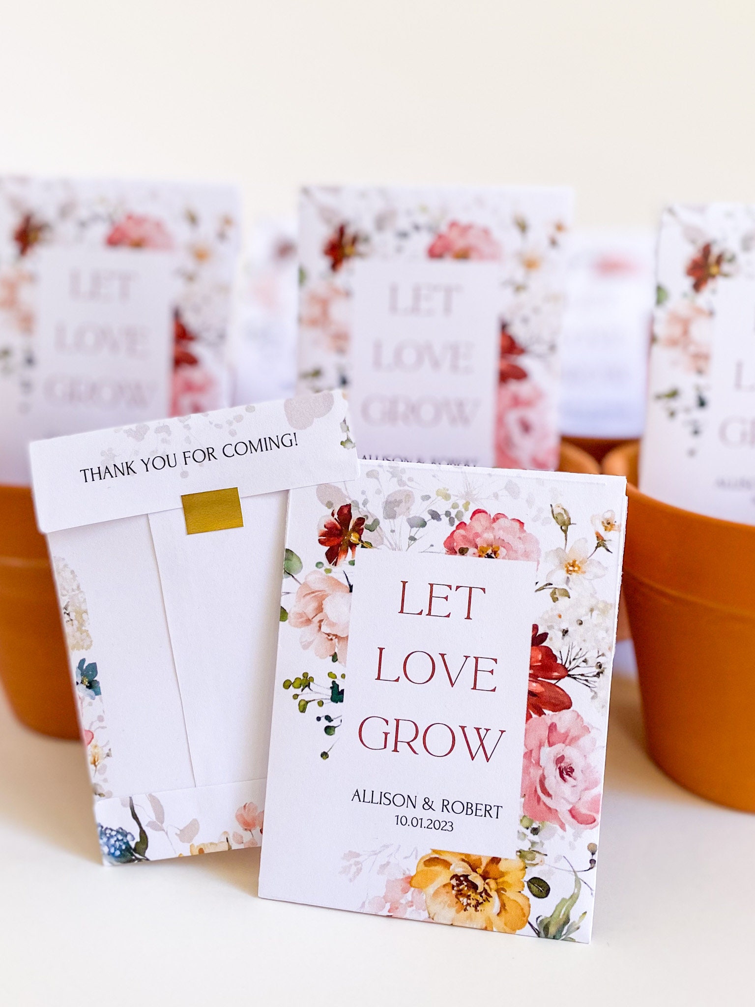 Fumete 100 Set Wedding Favors For Guests Let Love Grow Seed Packets Kraft Thank You Cards Wildflower Design Tag Sack Organizer Burlap Bag And Twine For Bridal Shower Favor, No Seeds