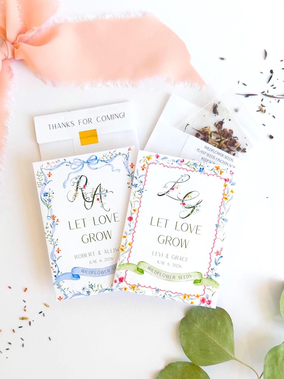 Personalized Seed Packet Wedding Favors with Seeds Included, Custom Name & Date, Floral Garden Wedding Favor