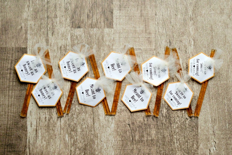 Custom Honey Stick Wedding Favors 50 Count, Inexpensive Wedding Favors, Spring Favors, Rustic Wedding Favors, Elegant Favors image 4