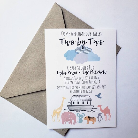 Single or Twins Noah/'s Ark Baby Shower Invitation