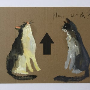 Pintura al óleo sobre cartón “Na, und?”, decoración del hogar