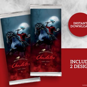 Halloween Sleepy Hollow Headless Horseman Party Candy Bar Wrappers DIY Printable INSTANT DOWNLOAD
