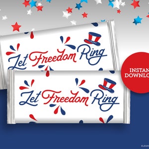 Patriotic 4th of July Candy Bar Wrapper for Independence Day Party DIY Printable INSTANT DOWNLOAD