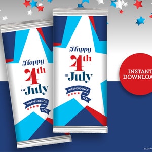 Patriotic 4th of July Candy Bar Wrapper for Independence Day Party DIY Printable INSTANT DOWNLOAD
