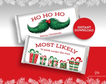 Christmas Santa Candy Bar Wrappers for Christmas Holiday Party DIY Printable INSTANT DOWNLOAD