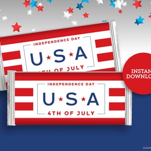 Patriotic 4th of July Candy Bar Wrapper for Independence Day Party DIY Printable INSTANT DOWNLOAD