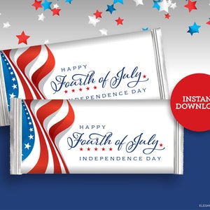 Patriotic 4th of July Candy Bar Wrapper for Independence Day Party DIY Printable INSTANT DOWNLOAD