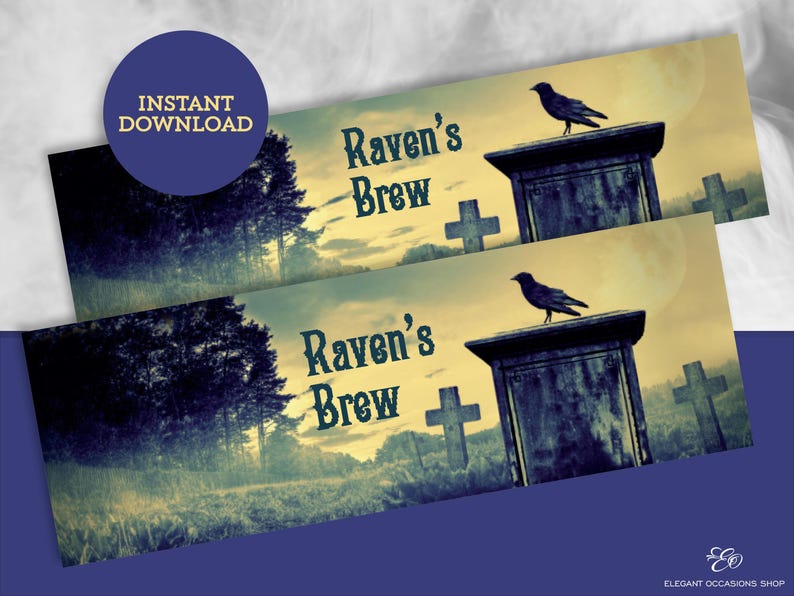 Edgar Allen Poe the Raven Halloween Water Bottle Labels DIY Printable ...