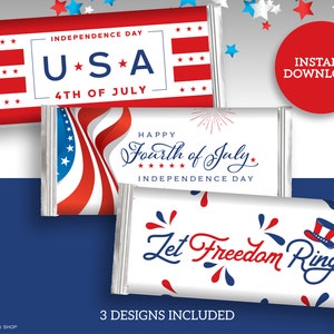 Patriotic 4th of July Candy Bar Wrapper Bundle for Independence Day Party DIY Printable INSTANT DOWNLOAD