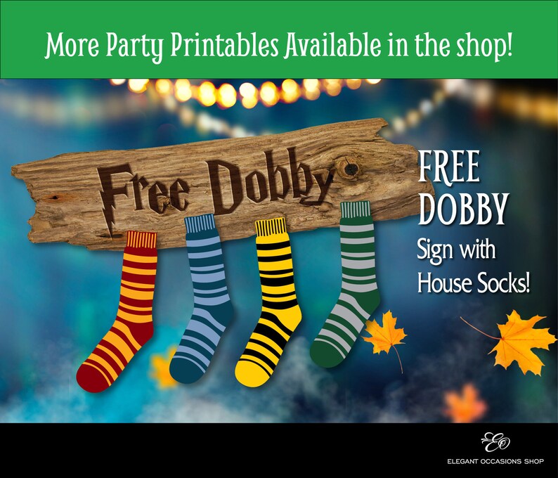 Harry Potter Hogwarts inspired FREE DOBBY Sign and House Socks | Etsy