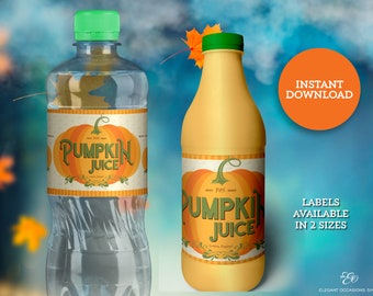 Pumpkin Juice Water Bottle Labels for Wizard Birthday or Halloween Party DIY Printable INSTANT DOWNLOAD