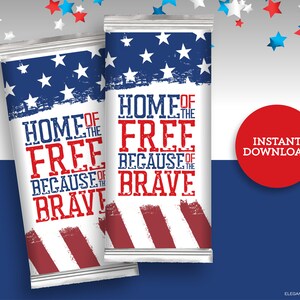 Patriotic 4th of July Candy Bar Wrapper for Independence Day Party DIY Printable INSTANT DOWNLOAD