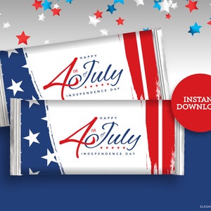 Patriotic 4th of July Candy Bar Wrapper for Independence Day Party DIY Printable INSTANT DOWNLOAD