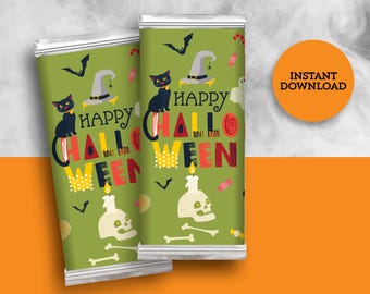 Envoltorios de caramelos de bruja retro vintage para Halloween, para imprimir y DESCARGAR INSTANTÁNEAMENTE