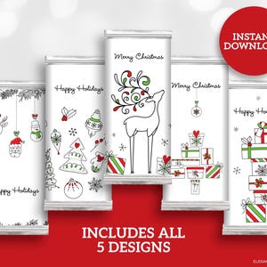 Zestaw opakowań na batoniki cukierkowe Christmas Doodles na świąteczną imprezę DIY do wydrukowania NATYCHMIASTOWE POBIERANIE