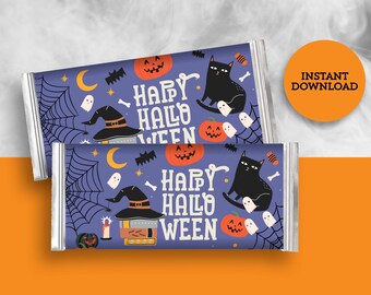 Envoltorios de caramelos de bruja retro vintage para Halloween, para imprimir y DESCARGAR INSTANTÁNEAMENTE