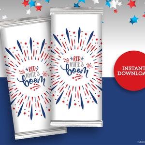 Patriotic 4th of July Candy Bar Wrapper for Independence Day Party DIY Printable INSTANT DOWNLOAD