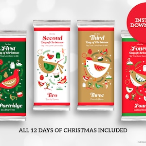 クリスマス キャンディ バー ラッパー バンドル クリスマス パーティーの記念品 12 日間 DIY 印刷可能 即時ダウンロード