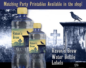 Edgar Allen Poe The Raven Halloween Water Bottle Labels DIY Printable INSTANT DOWNLOAD