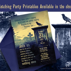 Edgar Allen Poe The Raven Halloween Personalized Party Invitation 5" x 7" DIY Printable INSTANT DOWNLOAD