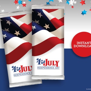 Patriotic 4th of July Candy Bar Wrapper for Independence Day Party DIY Printable INSTANT DOWNLOAD