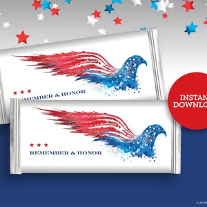 Patriotic 4th of July Candy Bar Wrapper for Independence Day Party DIY Printable INSTANT DOWNLOAD