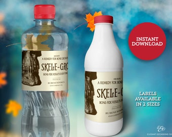 Skele-Gro Water Bottle Labels for Wizard Birthday or Halloween Party DIY Printable