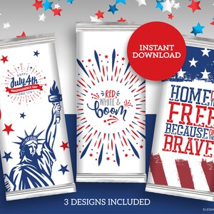 Patriotic 4th of July Candy Bar Wrapper Bundle for Independence Day Party DIY Printable INSTANT DOWNLOAD