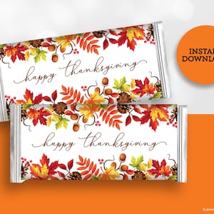 Thanksgiving Candy Bar Wrappers DIY Party Favor Printable INSTANT DOWNLOAD