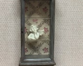 Dolls house OOAK hand painted shabby french look tall display cabinet in grey with old vintage antique looking finish. 1 12 scale
