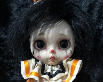 Handmade faux luxury long pile fur wig for 12” blythe dolls 10cm length fur. Colour: black