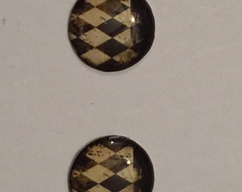 Handmade resin eye chips 14mm for blythe dolls ‘coloured circus harlequin black and cream’ clown eyes