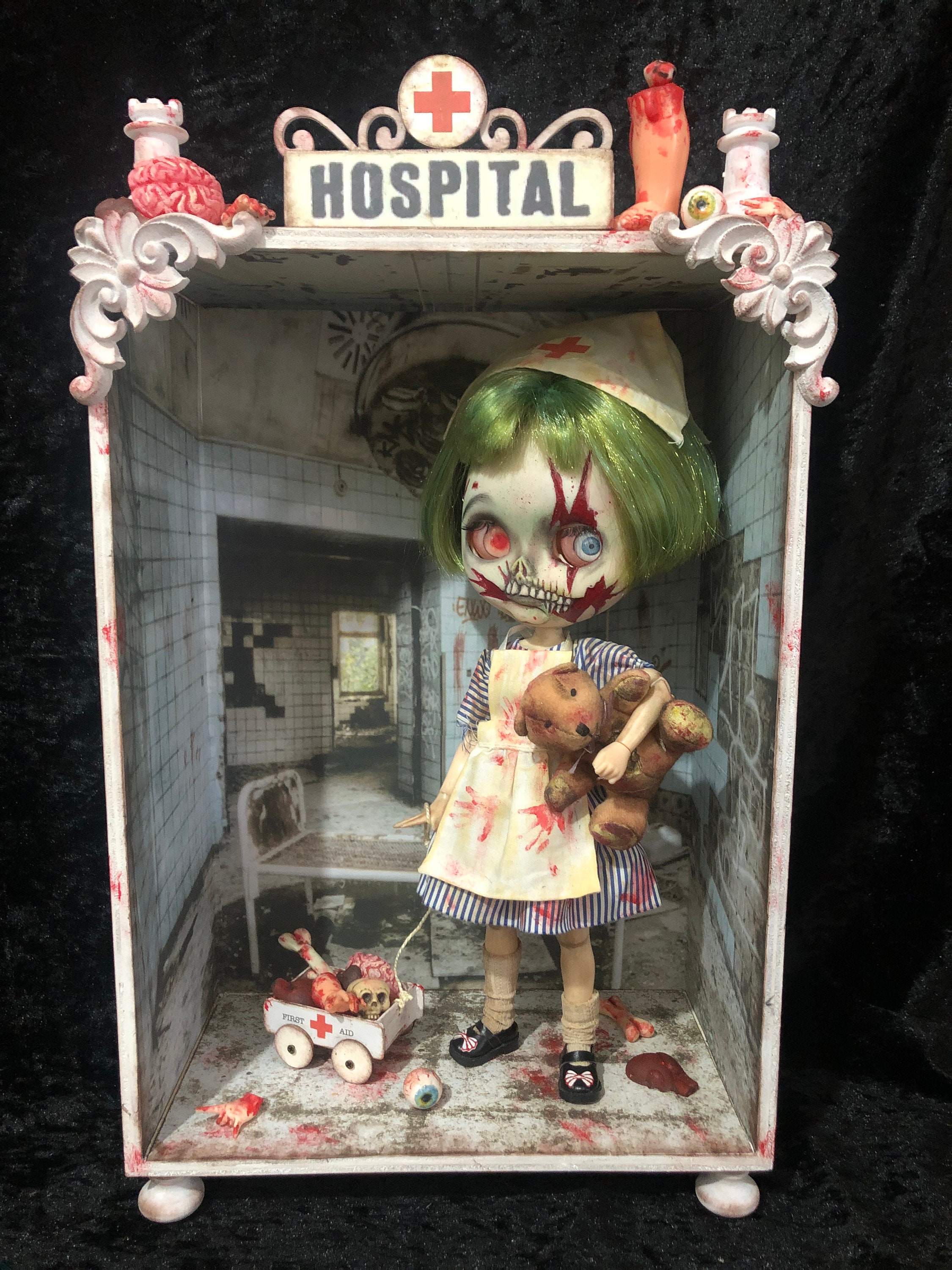 Handmade Wooden Zombie 'hospital' Diorama/room Box/photoprop