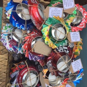 Handmade folk art recycled soda/soft drinks can candle holder/ashtray indoor/outdoor display.