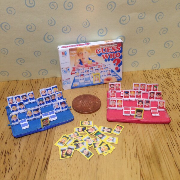 Dolls house miniature replica playable guess who?  game with flip down windows and cards and box  for your dolls house nursery 1/12 scale