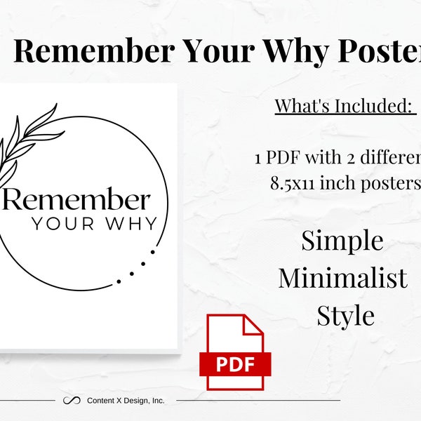 Remember Your Why Poster - Motivational Print, 2 versions PDF, Simple Minimalist Line Art, Affirmation Wall Art, Office Quote, Simple