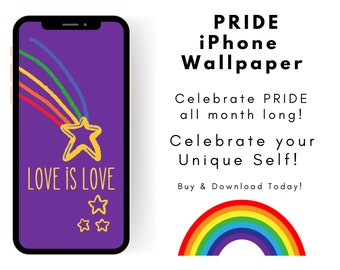 ORGULLO - El amor es amor - Fondo de pantalla morado vibrante del Orgullo para teléfono, fondo de pantalla del Orgullo LGBTQ+ para iPhone