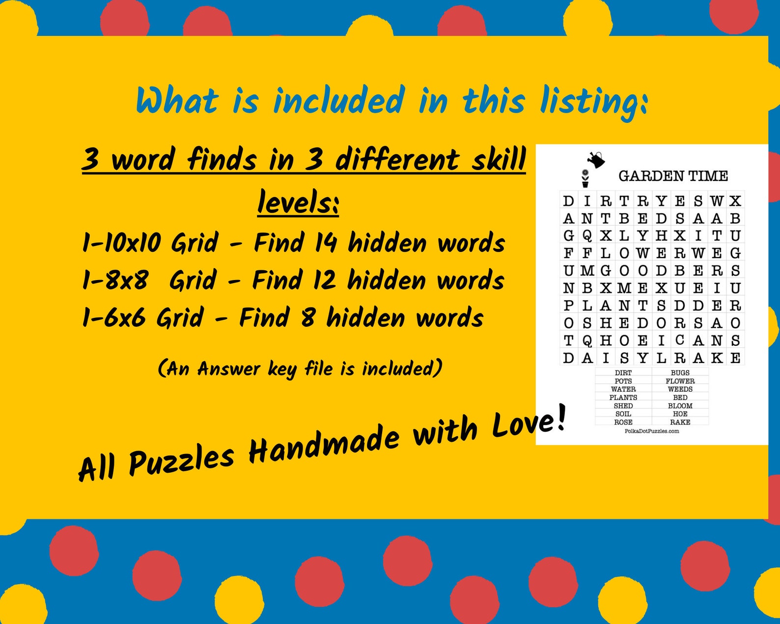 Dementia Puzzles GARDEN Printable Word Find Puzzles 3 Skill Levels Easy