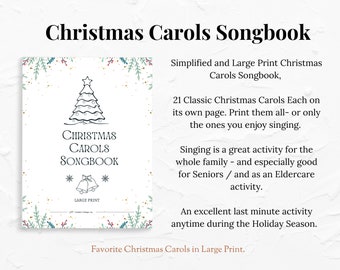 Christmas Carols Songbook Large Print | Simplified Senior Activities | Dementia Activities | Elder Care Printables
