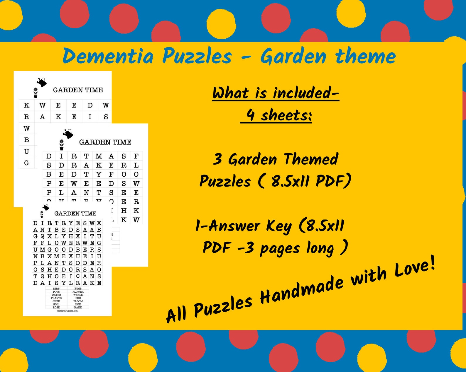Dementia Puzzles GARDEN Printable Word Find Puzzles 3 Skill Levels Easy