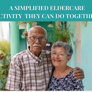 May include: An older couple smiles at the camera while standing in a courtyard. The man is wearing a plaid shirt and glasses. The woman is wearing a black and white patterned shirt and glasses.