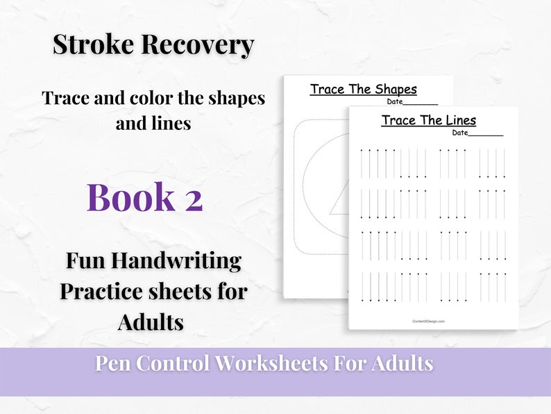 Handwriting Practice Sheets Adult Stroke Activities Book 2 Etsy