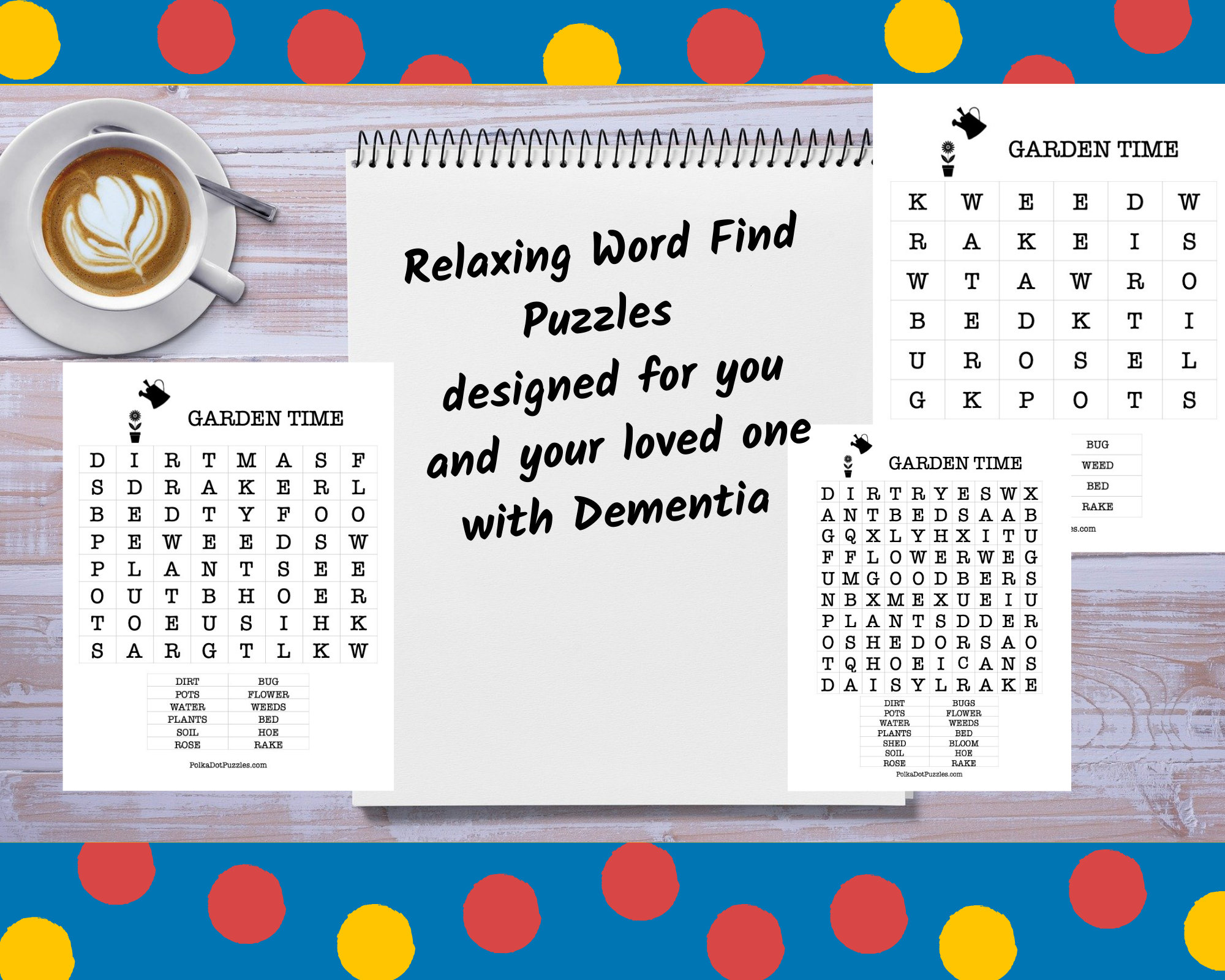 Dementia Puzzles GARDEN Printable Word Find Puzzles 3 Skill Levels Easy