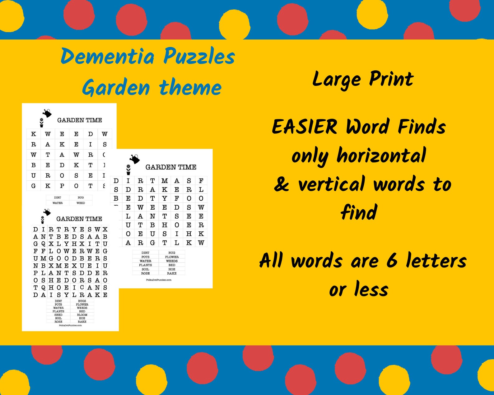 Dementia Puzzles GARDEN Printable Word Find Puzzles 3 Skill Levels Easy Word Search INSTANT