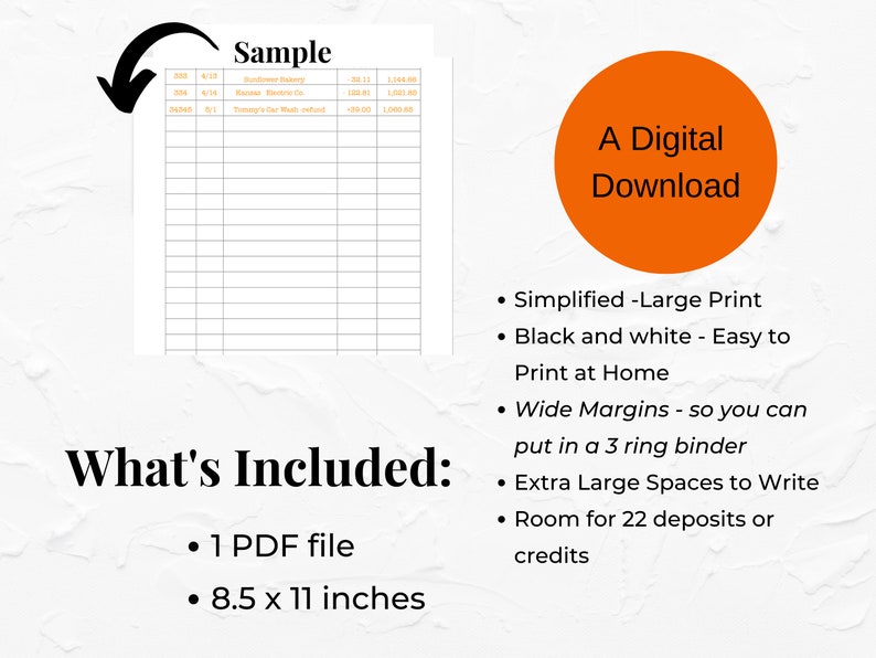 Best Large Print Checkbook Register, Printable Check Register, Perfect