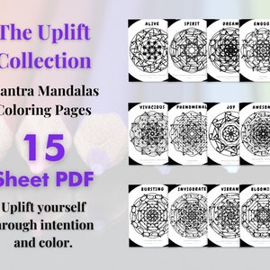 THE UPLIFT COLLECTION from Mantra Mandala Coloring Pages - Printable Coloring pages, Inspire Mindfulness & Uplift Yourself with Color